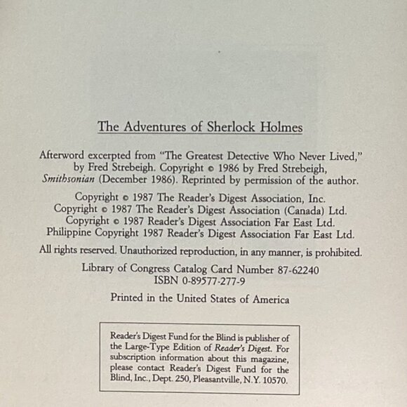 The Adventures Of Sherlock Holmes by Sir‎ Arthur Conan Doyle Readers Digest 1987 - Picture 2 of 5